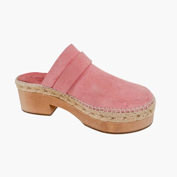 Chanel Turnlock CC Clog Mules Size 37 US 6-6.5 Pink Suede Espadrille Block Heel - Picture 11 of 15